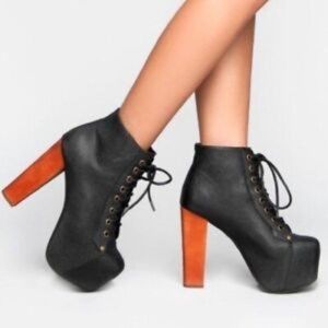 Black Leather Jeffrey Campbell Lita Lace Up Boot Heels Size 8